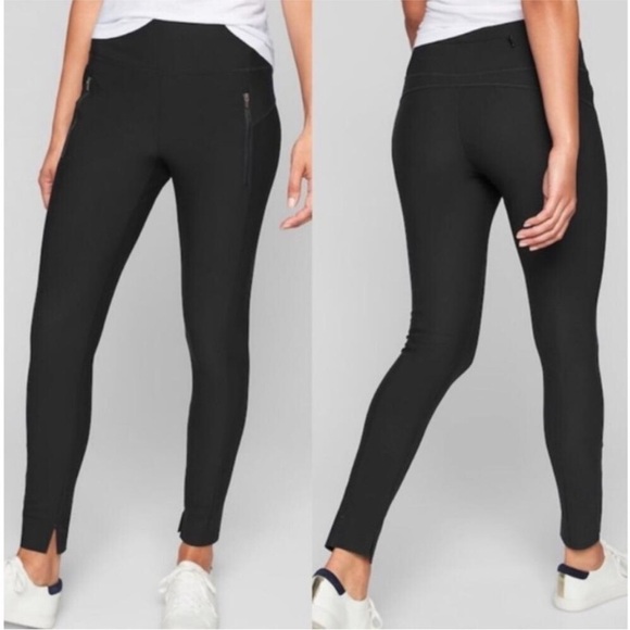 Athleta Stellar Tight Pant Leggings Black Sz Small Tall Womens Moto Zipper City - Picture 1 of 9